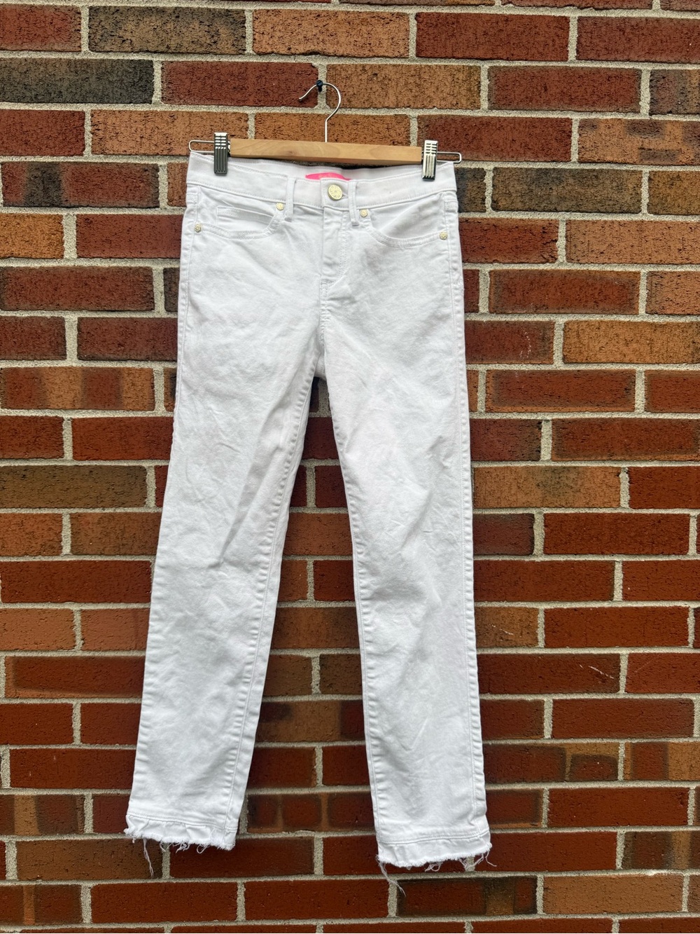 Lilly Pulitzer White Cotton Crop Jeans Size 00 Raw Frayed Hem